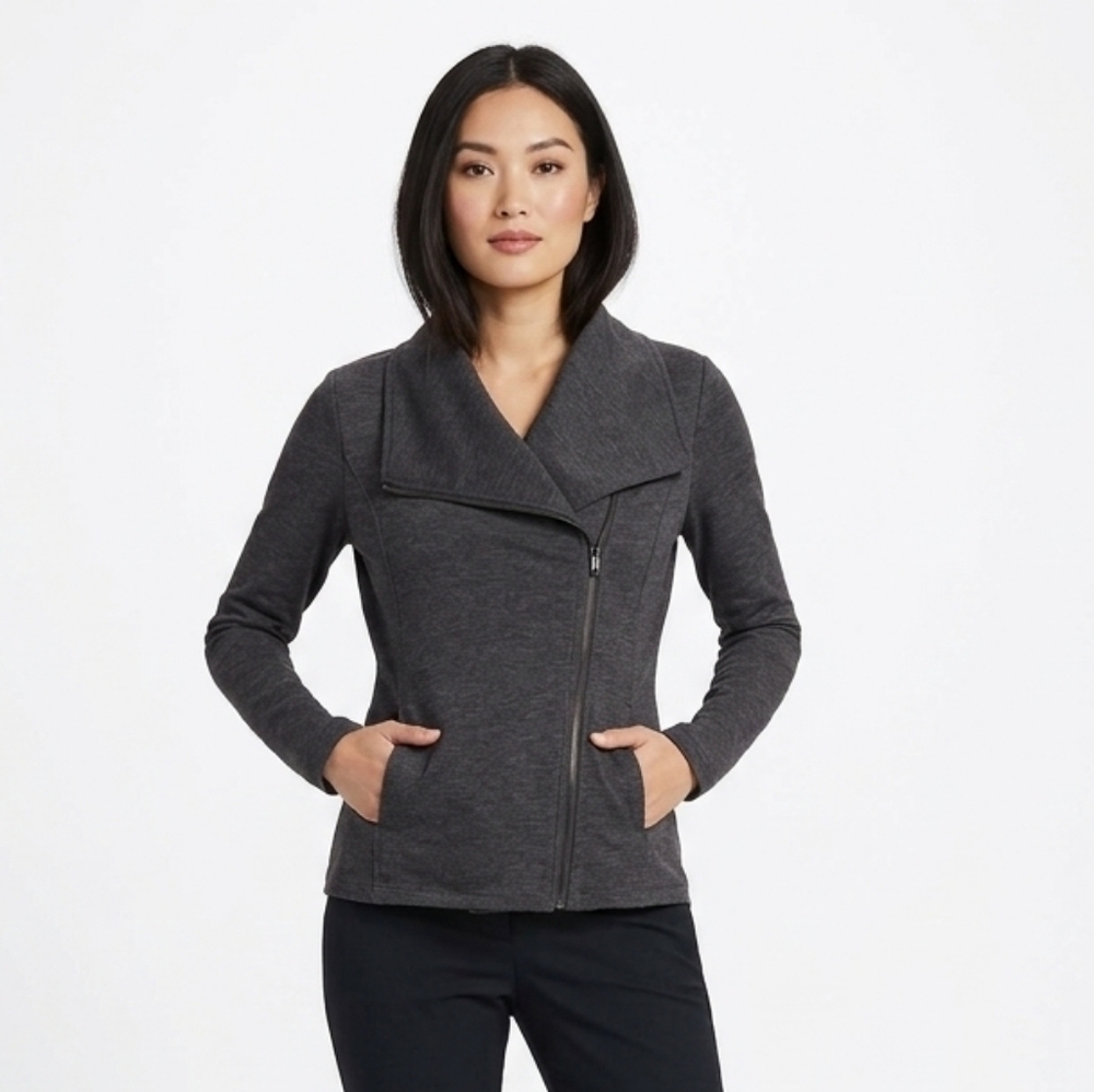 Sweet Rain Gray Asymmetrical Zip Moto Jacket Women's Size Small